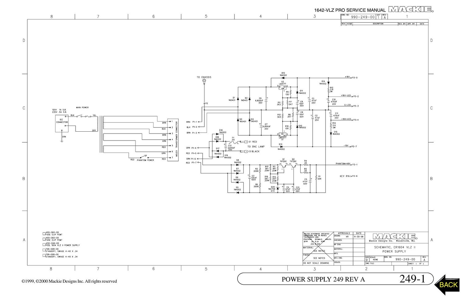 Mackie 1642 VLZ Pro Power Supply Schematics