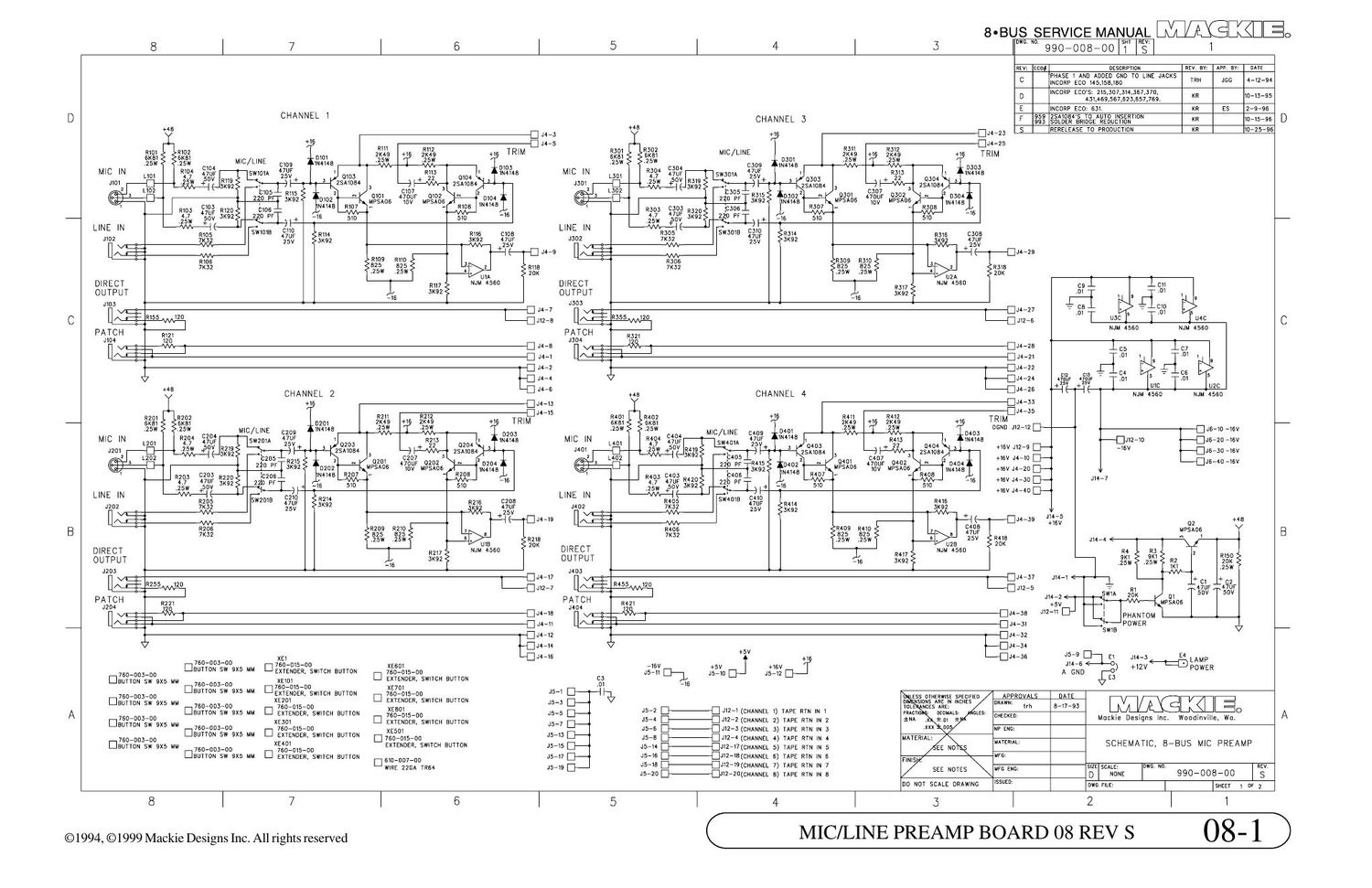 Mackie 8bus Mic Line Preamp Board Schematics