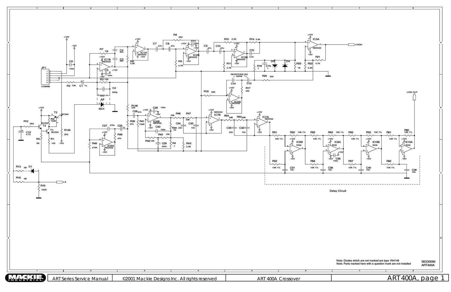 Mackie ART400A Active Speaker Schematics