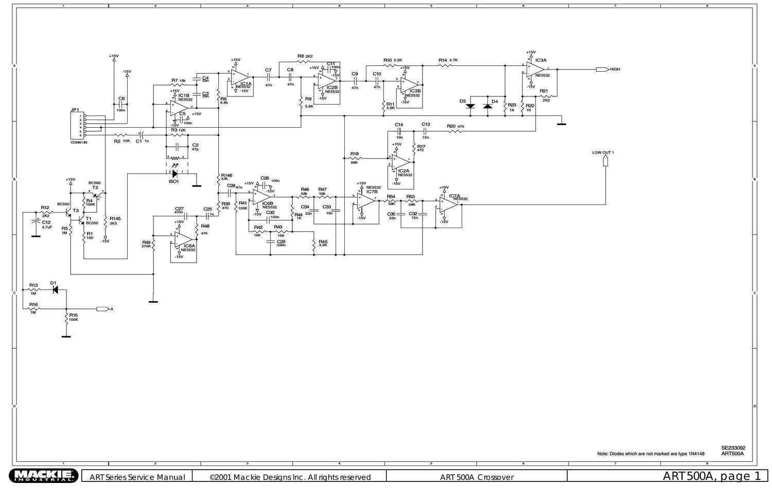 Mackie ART500A Active Speaker Schematics