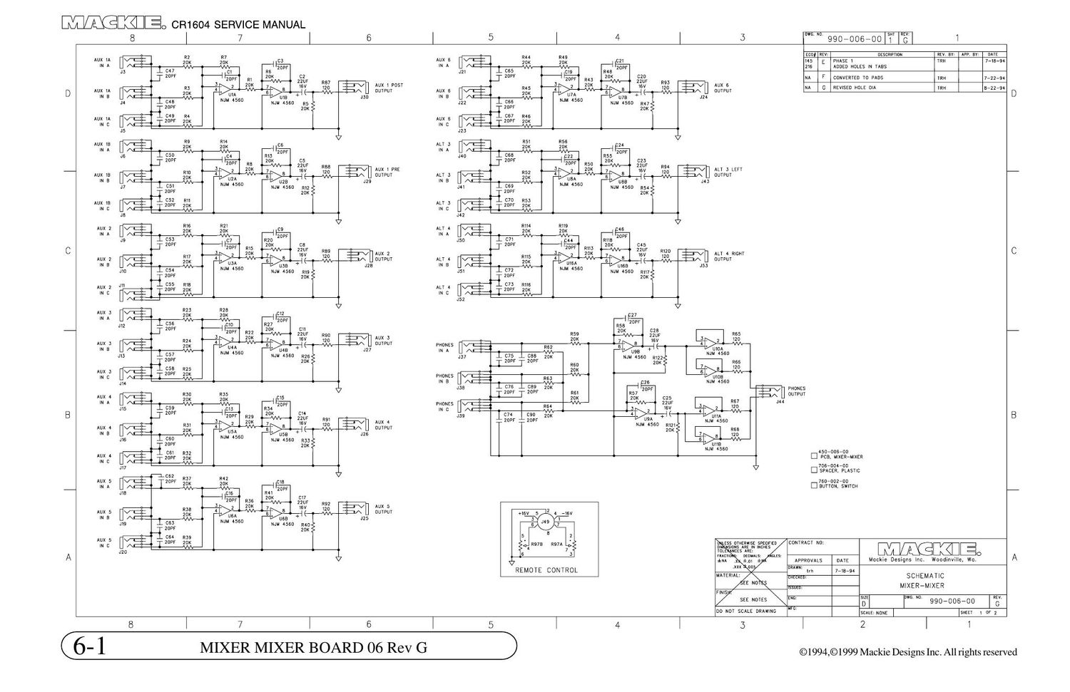 Mackie CR1604 Mixer Board Schematics