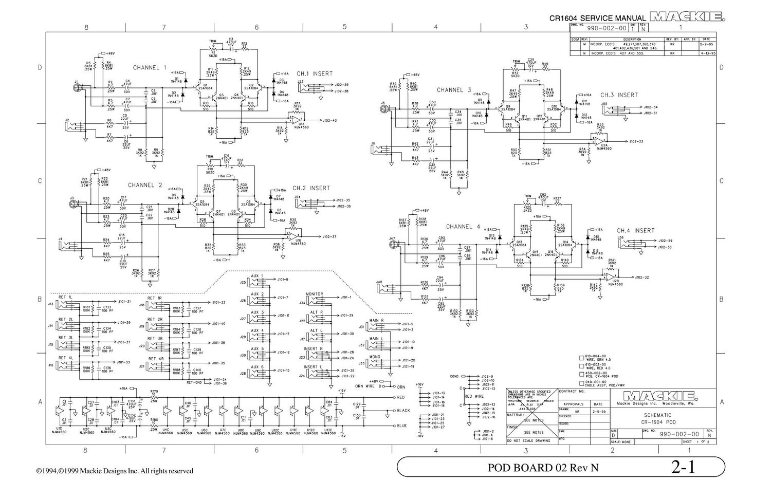 Mackie CR1604 Pod Board Schematics