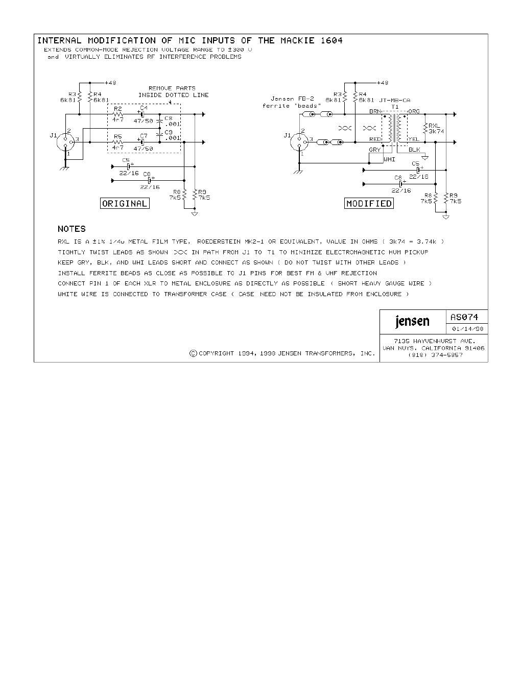 Mackie CR1604 RF Input Modification