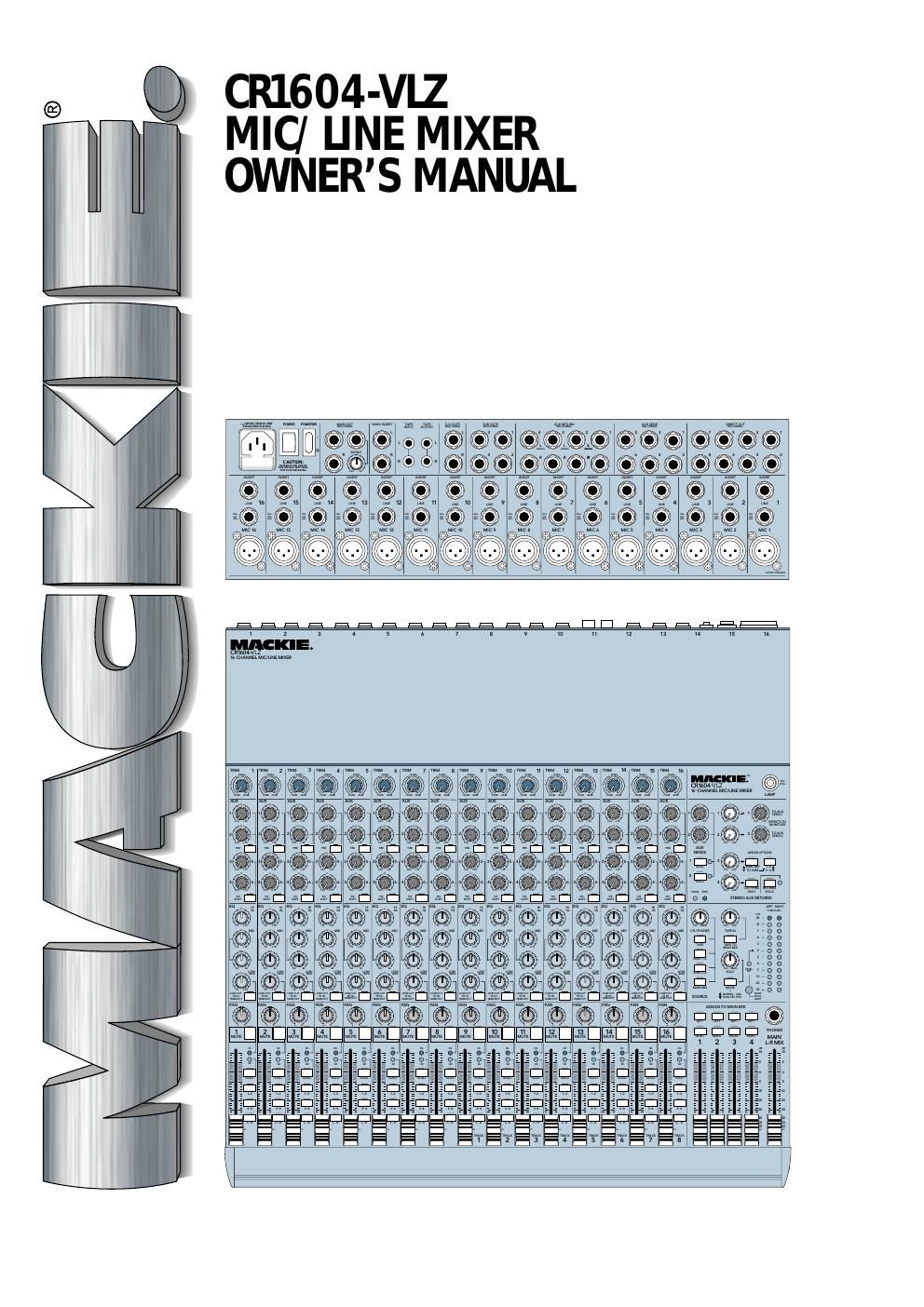 Mackie CR1604 VLZ Mixer Owners Manual