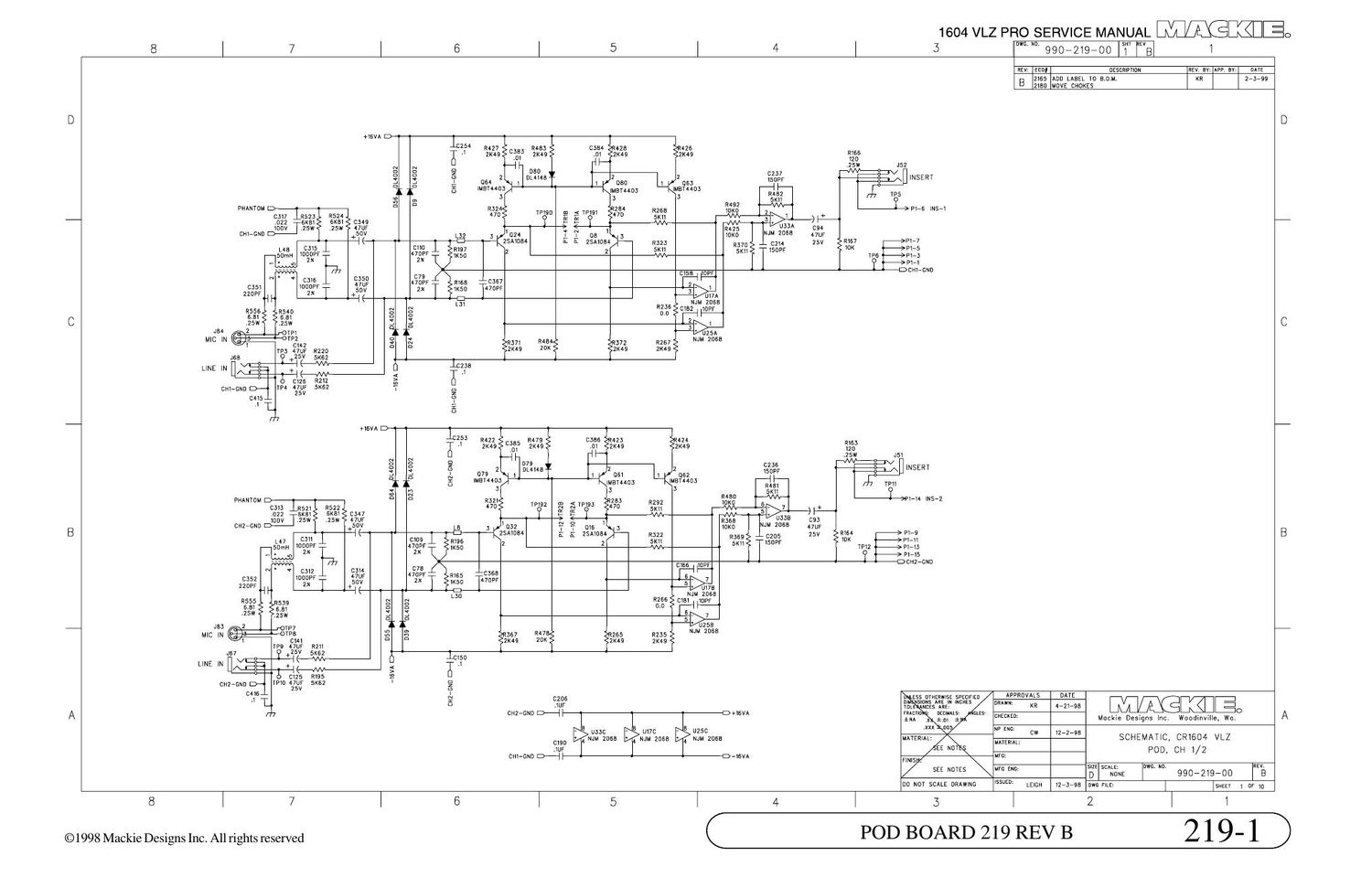 Mackie CR1604 VLZ Pro Schematics