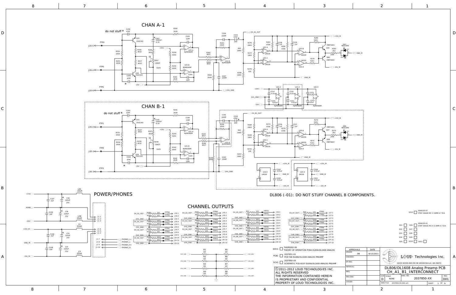 Mackie DL806 DL1608 Channel Board Schematics