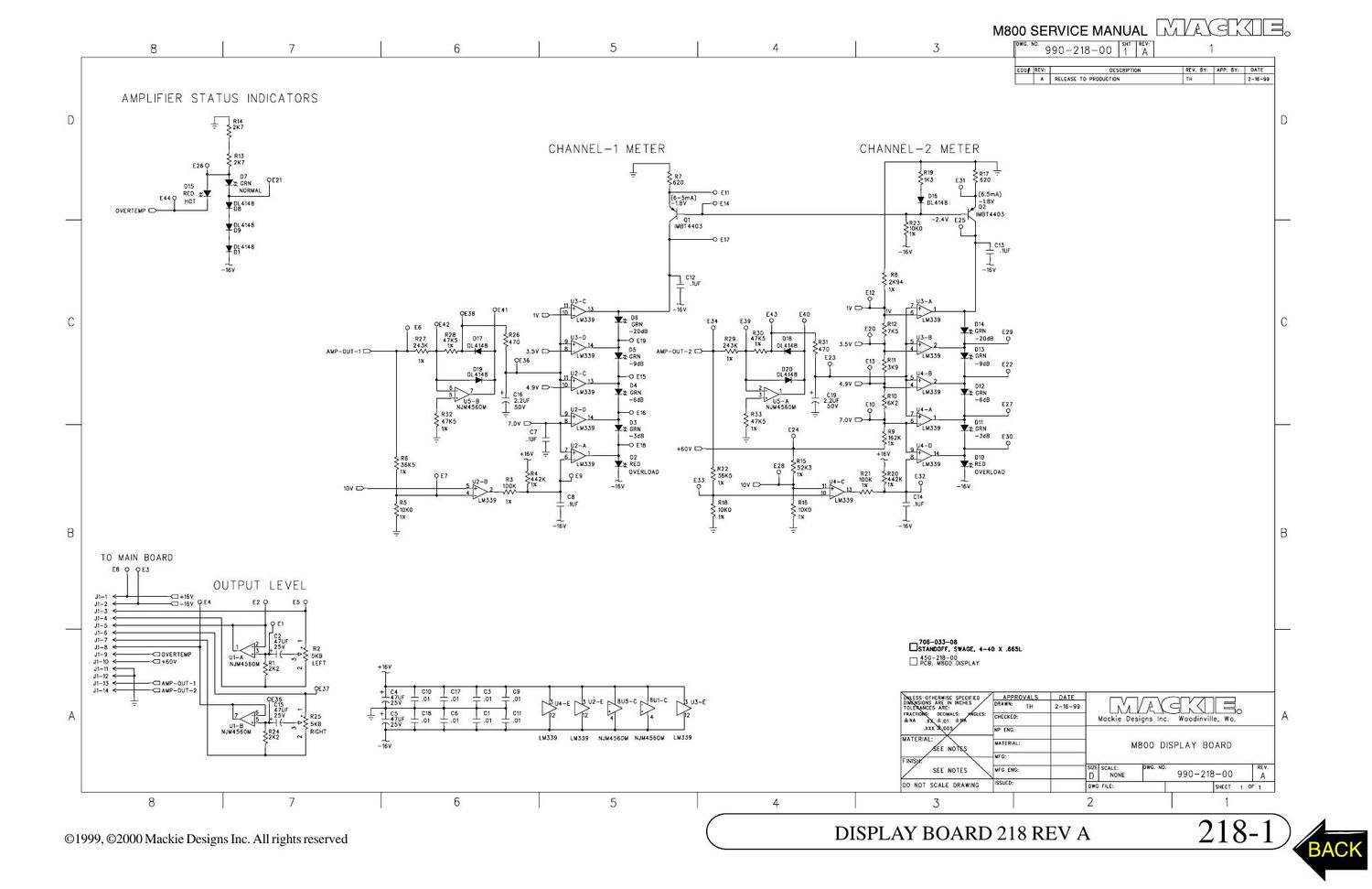 Mackie M800 Display Board Schematics