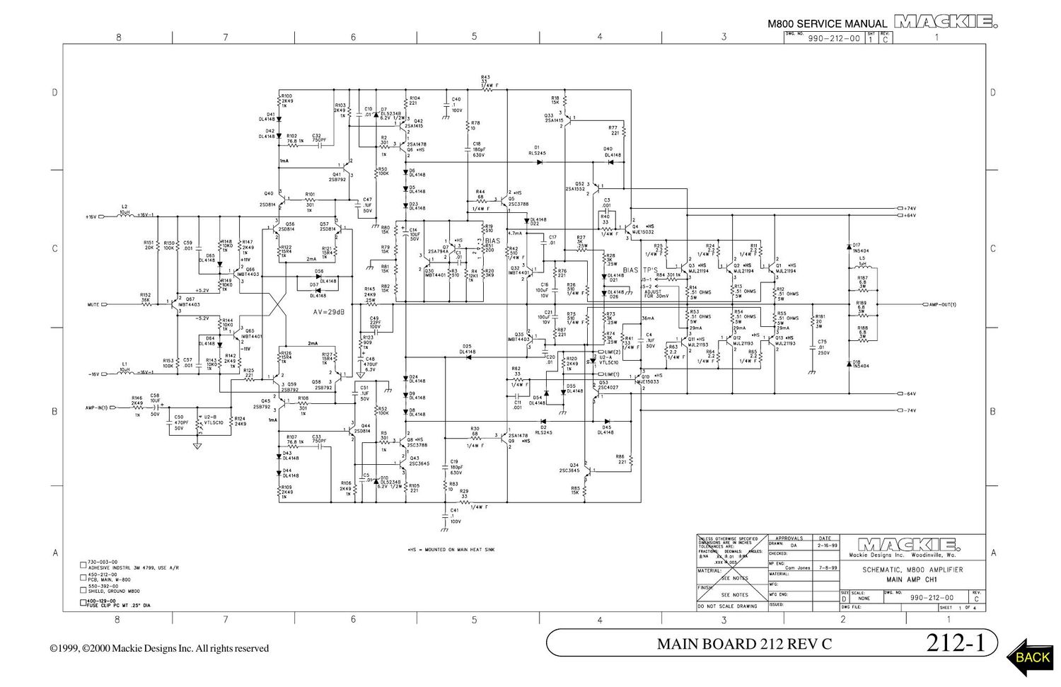 Mackie M800 Main Schematics