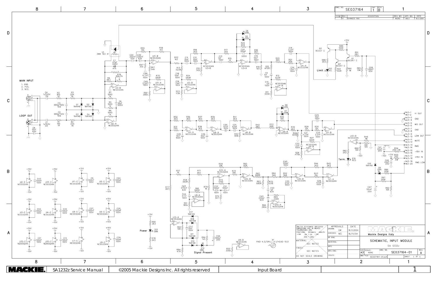mackie SA1232 Input PCB Assembly Schematics and Layout