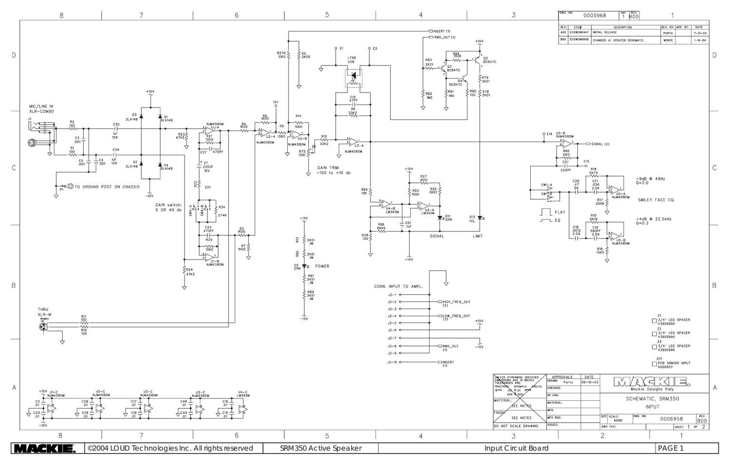 Mackie SRM350 Input Board Schematics