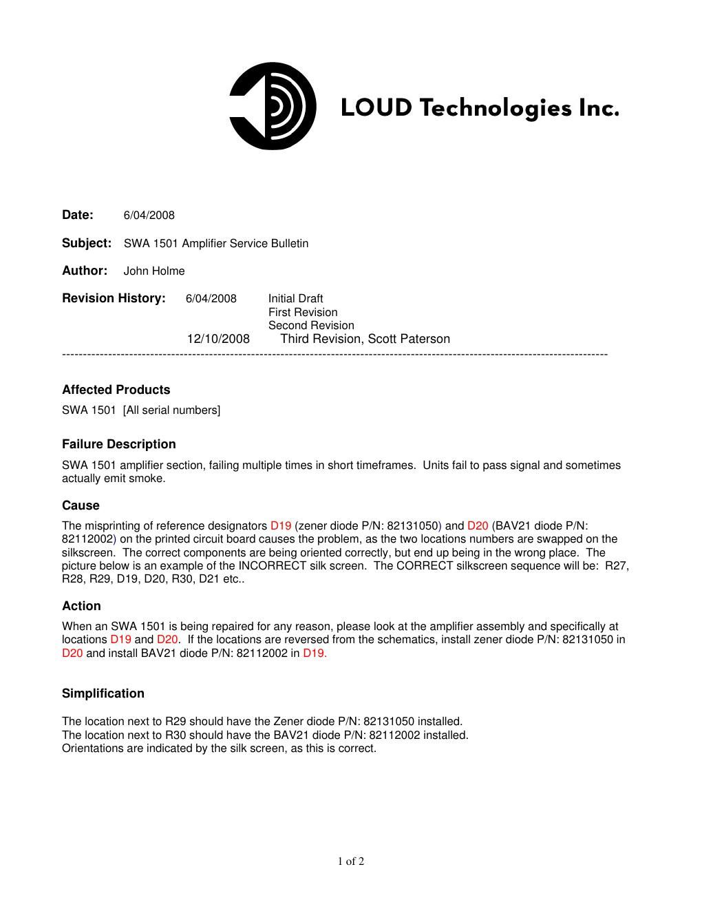 Mackie SWA Diode Swap Service Note