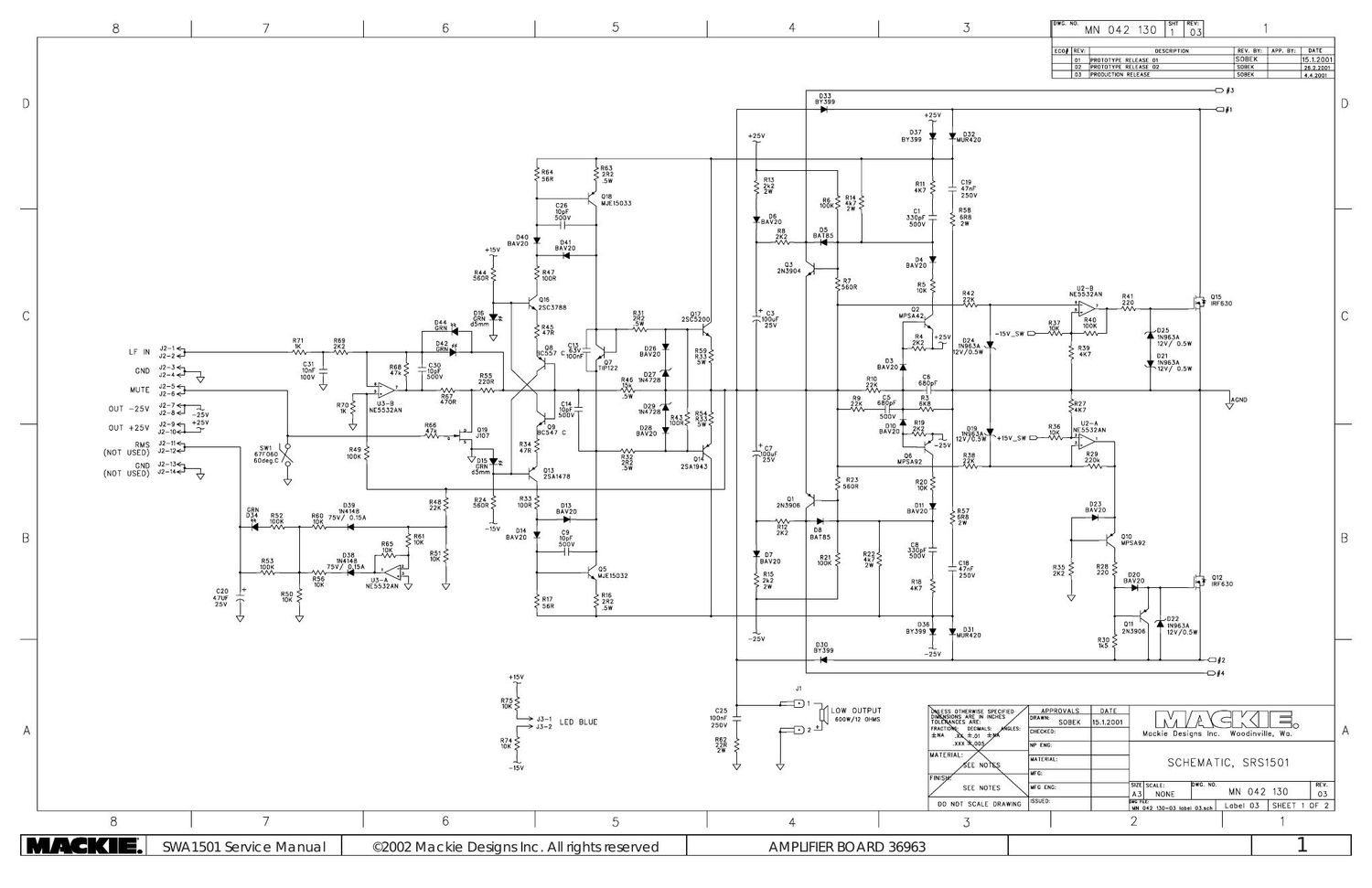 Mackie SWA1501 SRS1501 Power Schematics