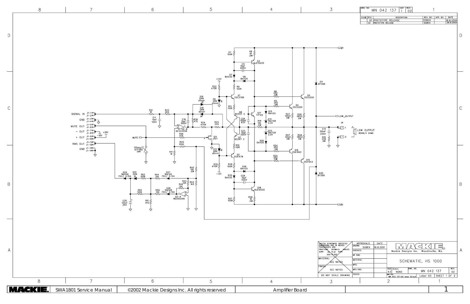 Mackie SWA1801 HS1000 Power Schematics