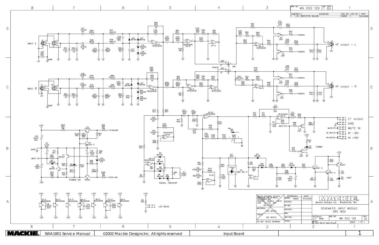 Mackie SWA1801 SRS1800 Input Schematics
