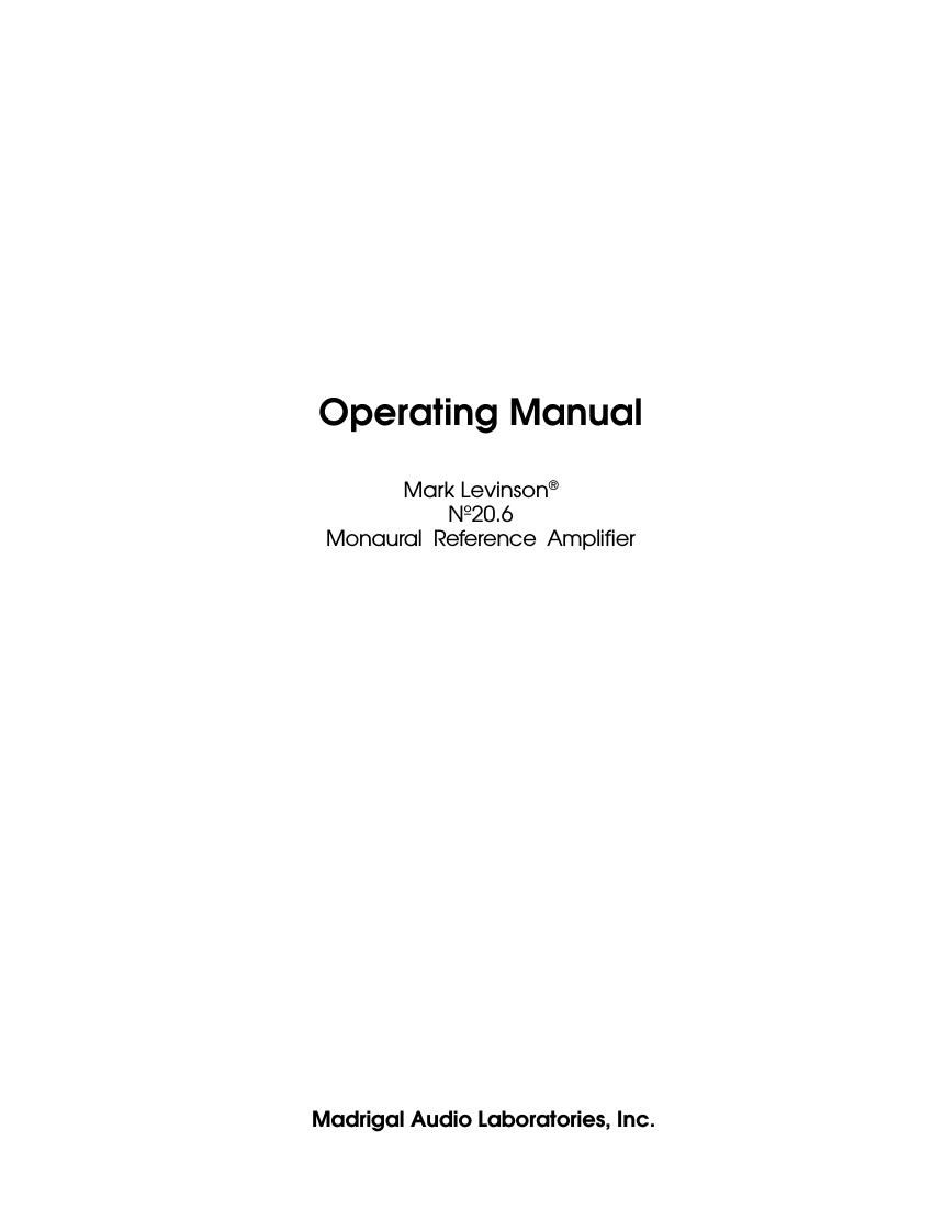 mark levinson 20 6 Owners Manual