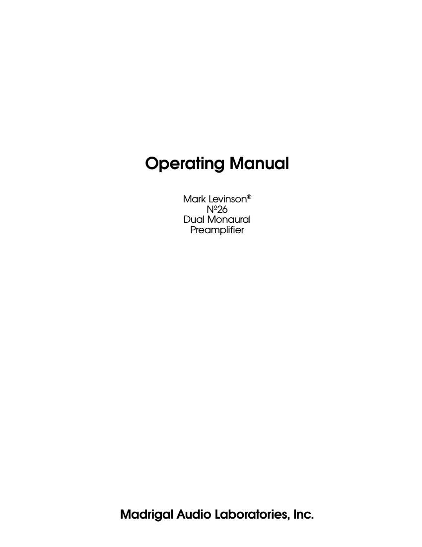 mark levinson 26 Owners Manual
