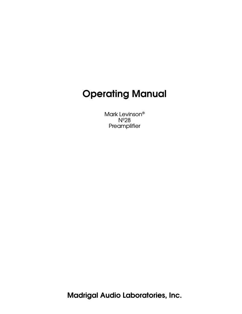 mark levinson 28 Owners Manual