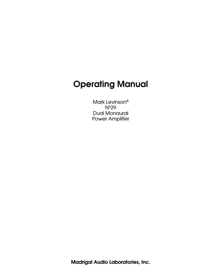 mark levinson 29 Owners Manual
