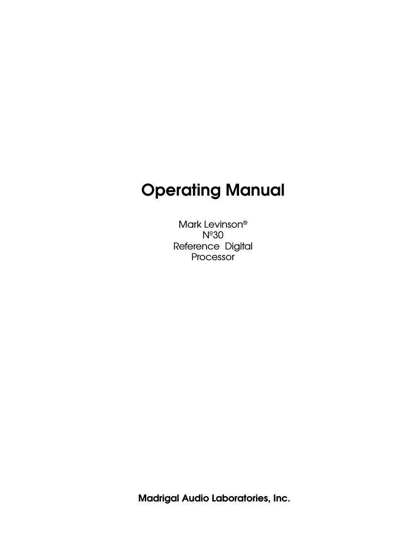 mark levinson 30 Owners Manual