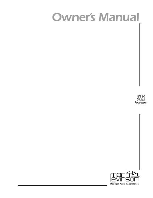 mark levinson no 360 owners manual