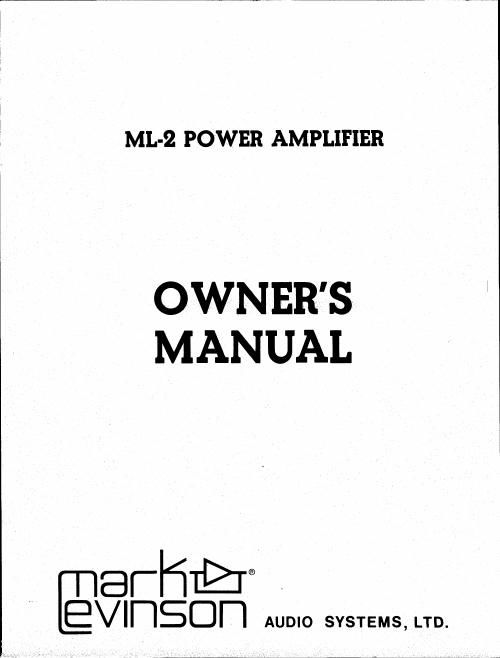 mark levinson ml 2 owners manual