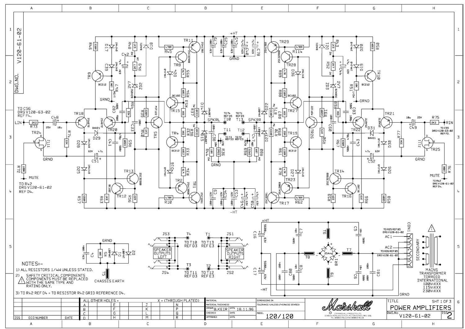 Marshall 120 Power Amp 2x120w Schematic