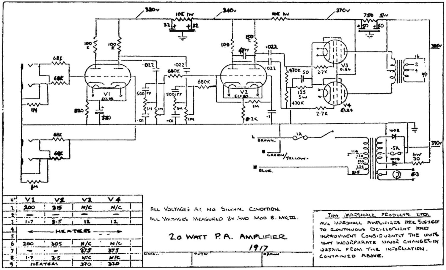 Marshall 1917 PA 20W Schematic