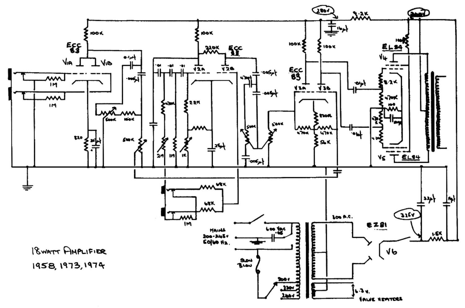 Marshall 1958 1973 1974 18W Schematic