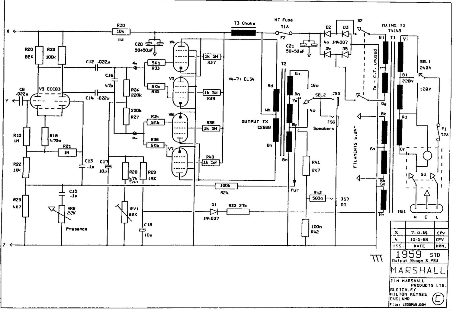 Marshall 1959 PWRM Schematic