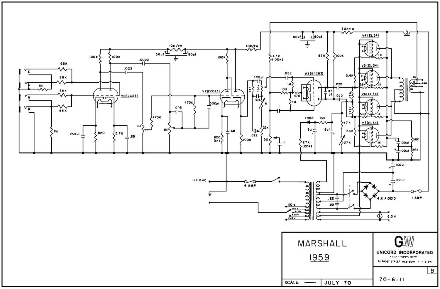 Free Audio Service Manuals Free Download Marshall 1959 Schematic