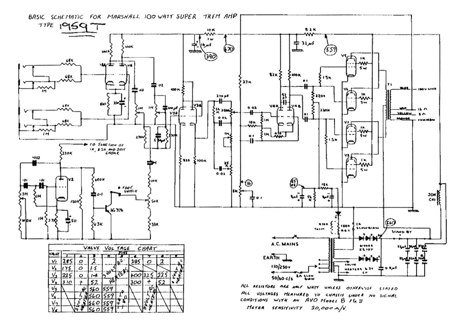 Marshall 1959T 100w Schematic Diagram
