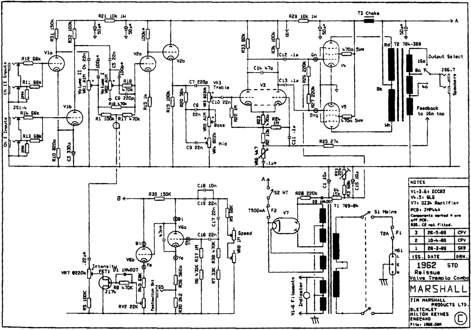 Marshall 1962 Bluesbreaker Reissue Schematic