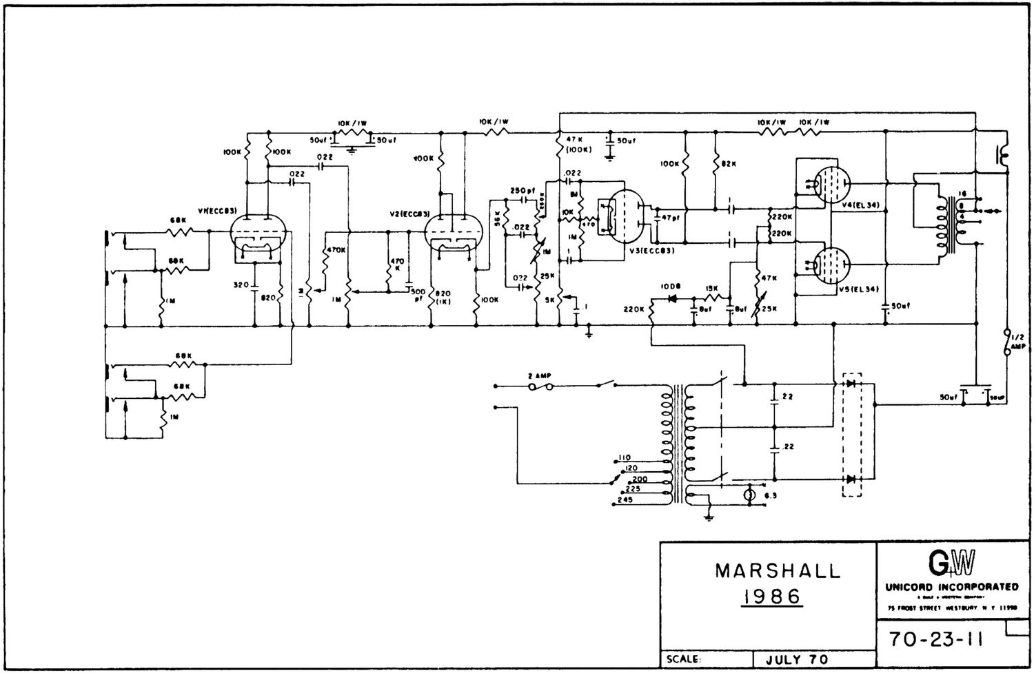 Marshall 1986 50W Bass Schematic