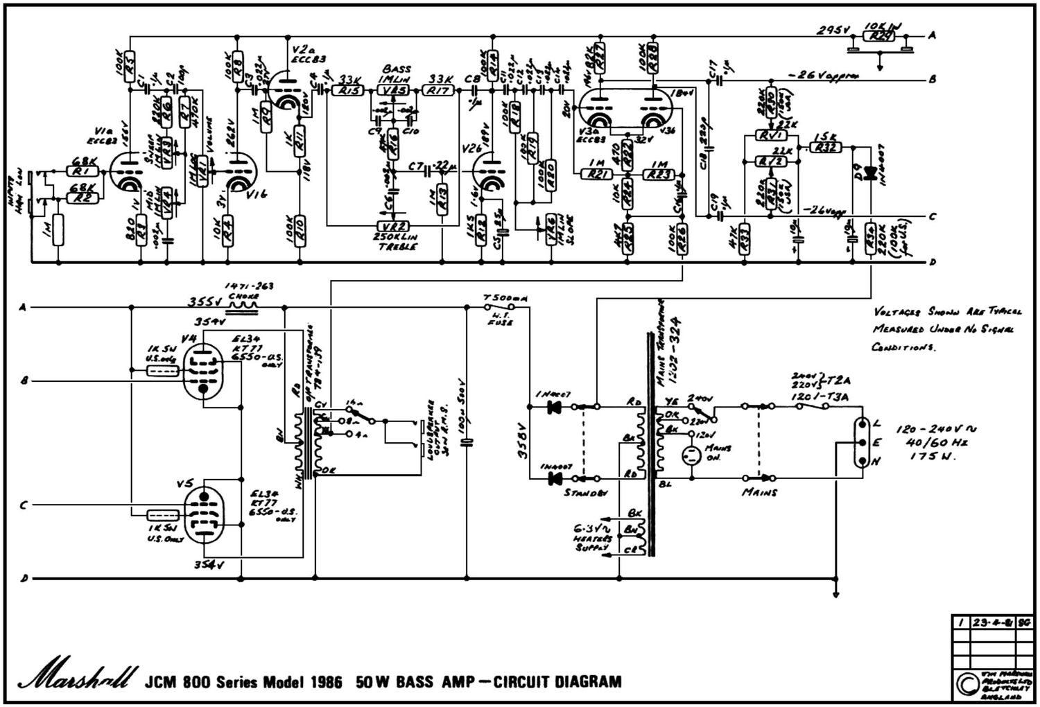 Marshall 1986 50W JCM 800 Schematic