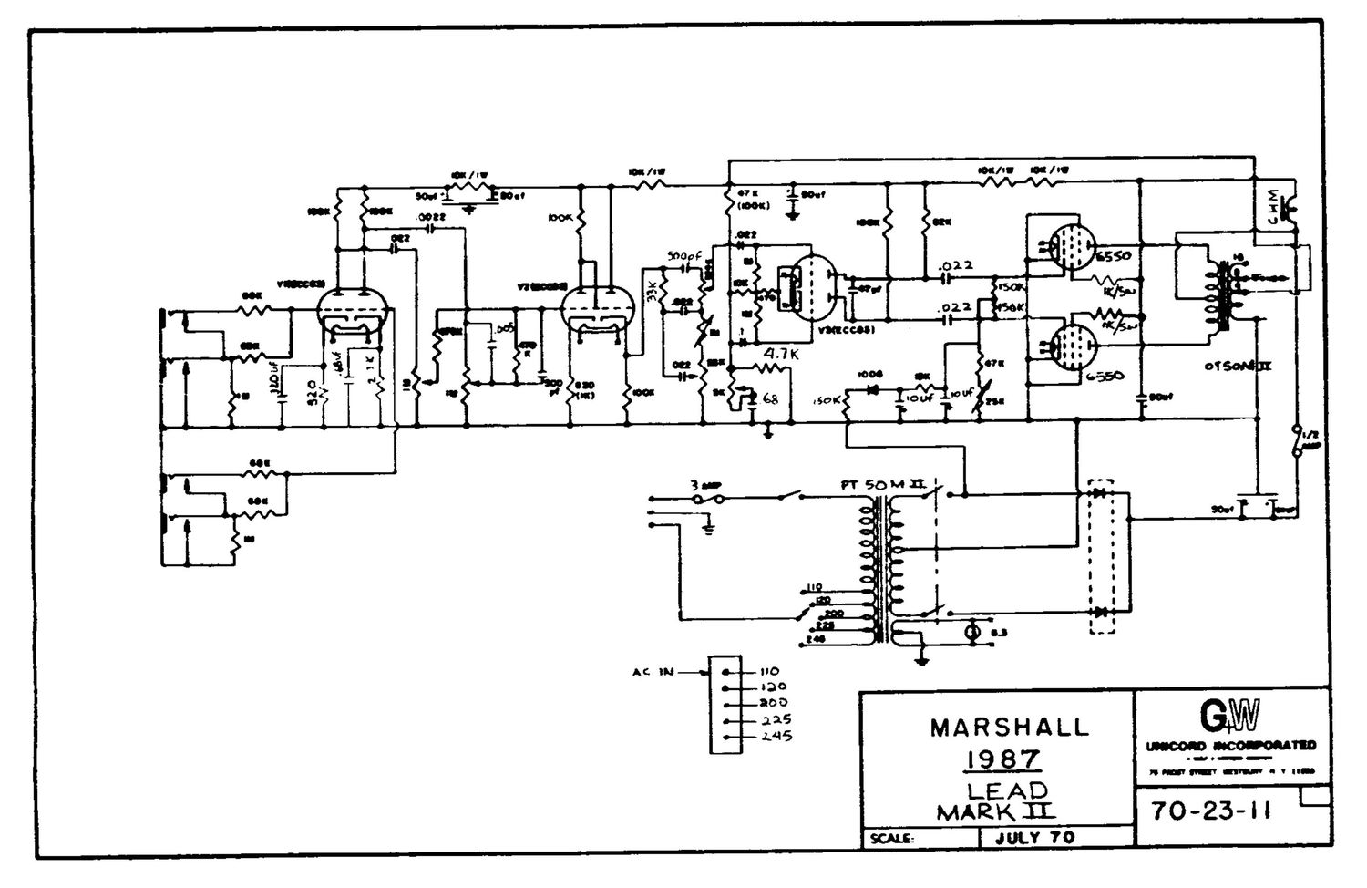 Marshall 1987 Mk2 50W Lead Schematic