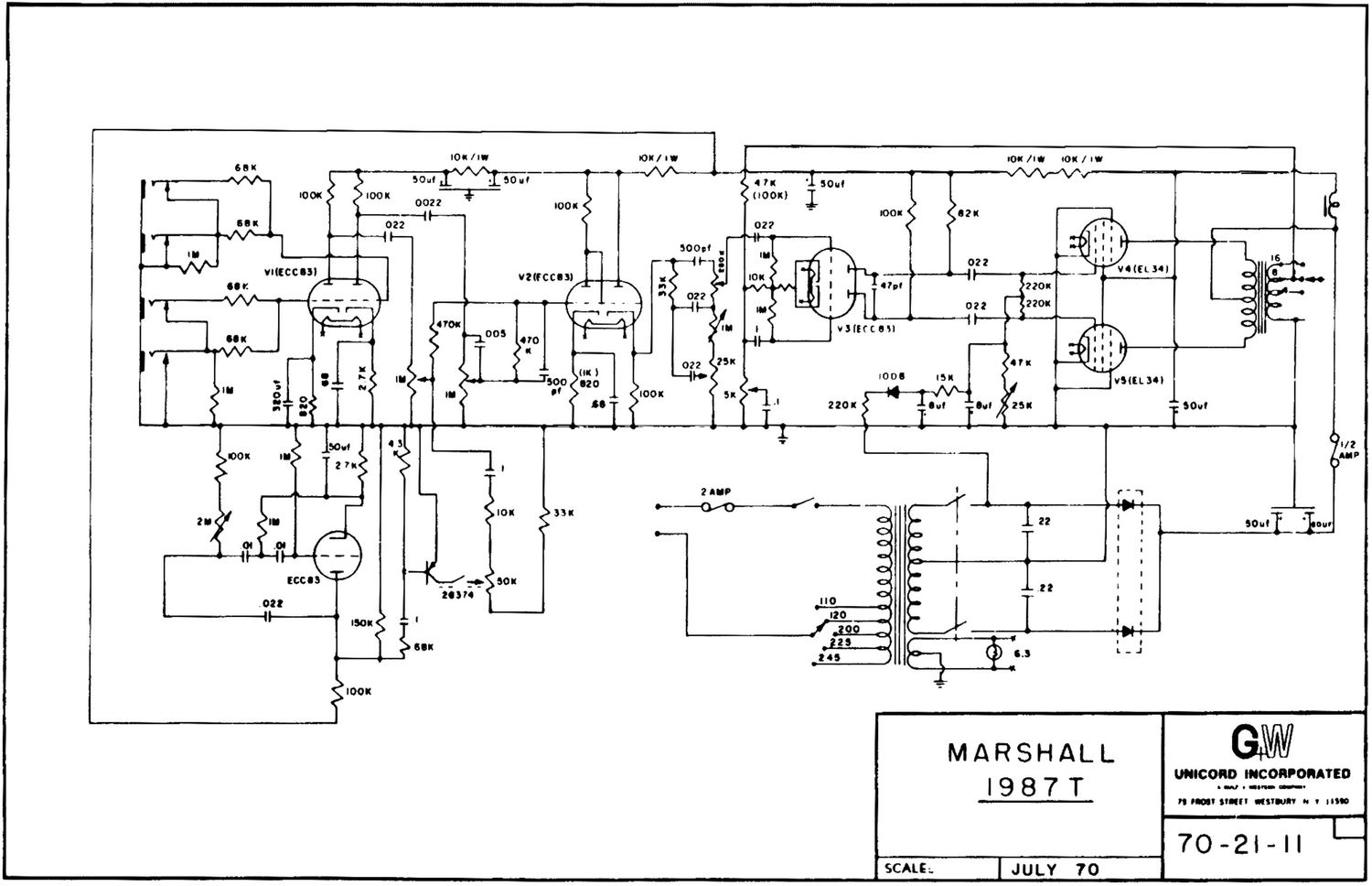 Marshall 1987T 50W Schematic