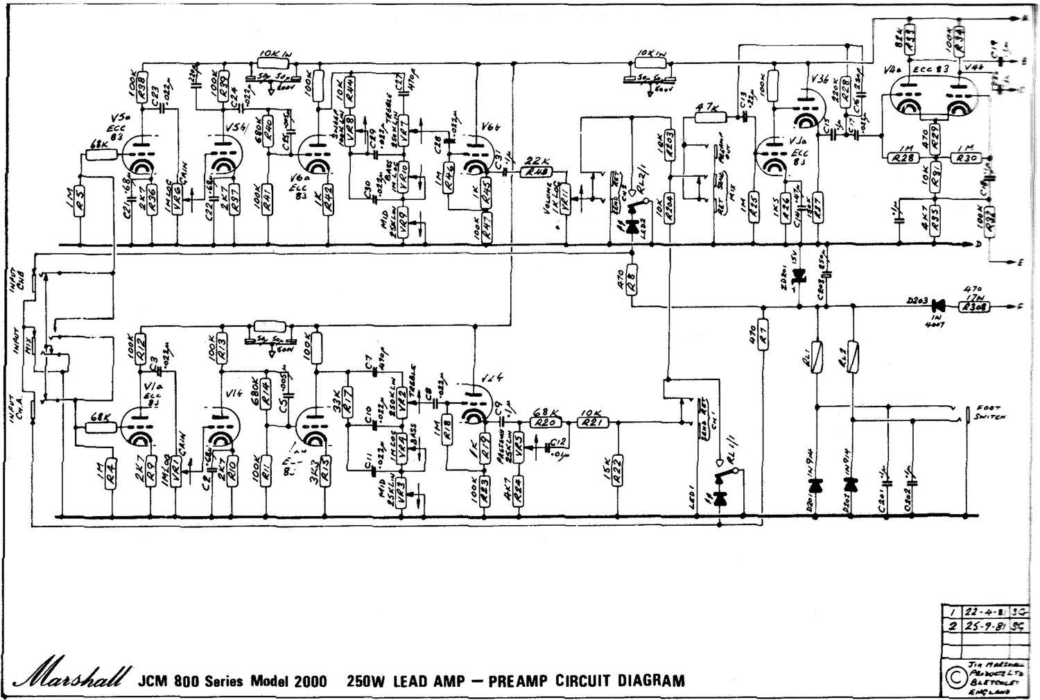 Marshall 2000 250W Pre2 Schematic