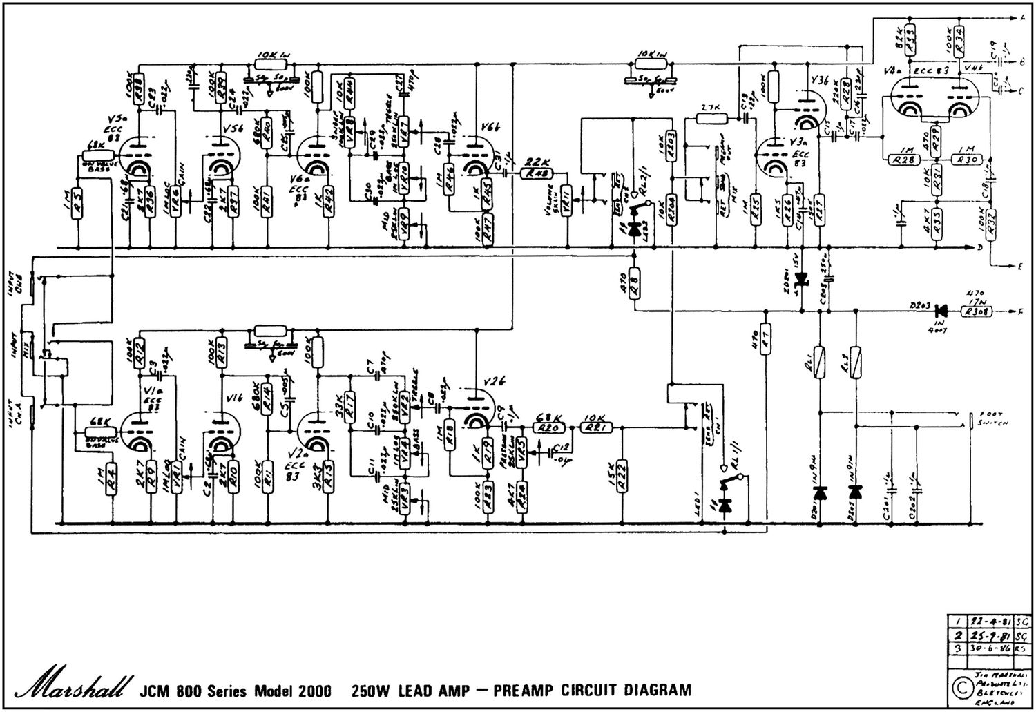 Marshall 2000 250W Pre3 Schematic