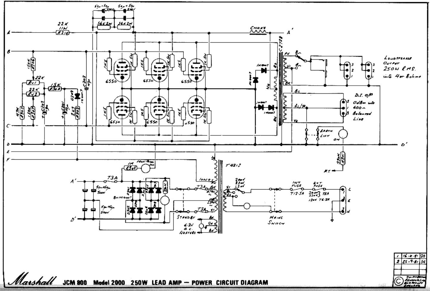 Marshall 2000 250W Pwr 2 Schematic