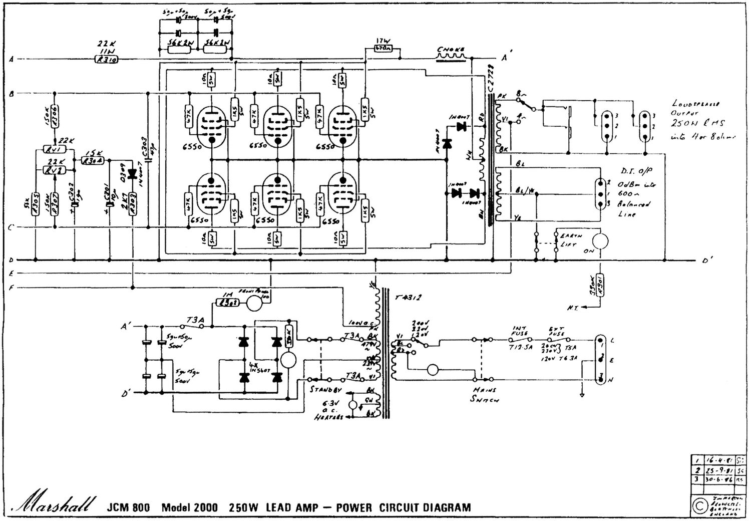 Marshall 2000 250W Pwr 3 Schematic