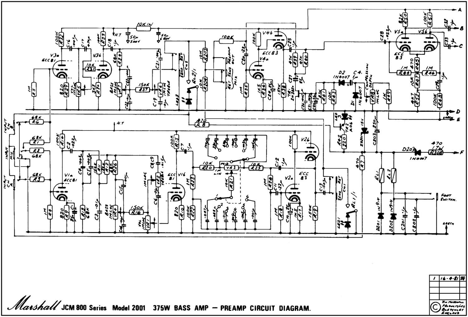 Marshall 2001 375w Schematic