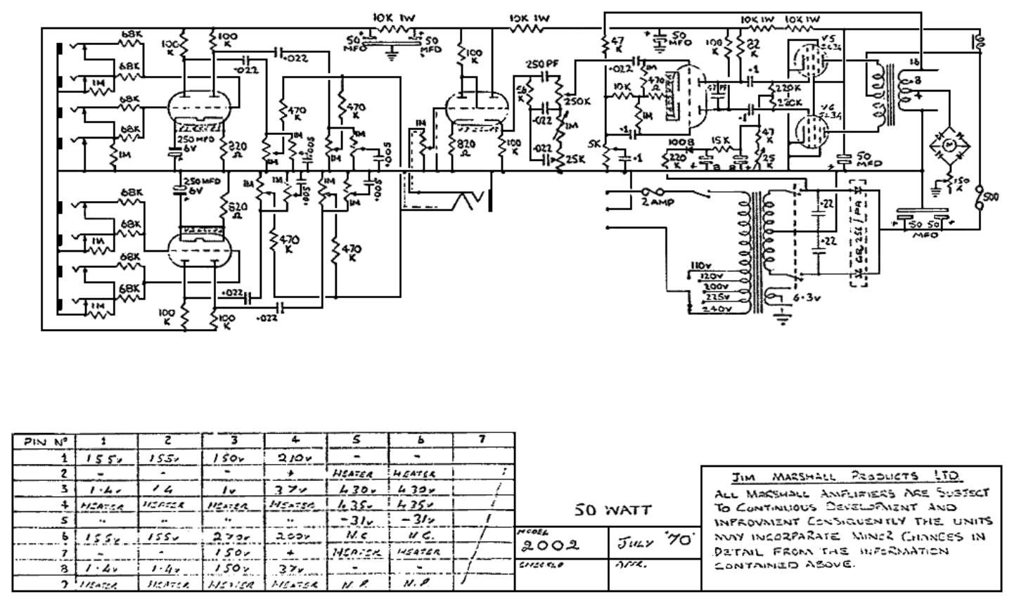 Marshall 2002 50W Schematic