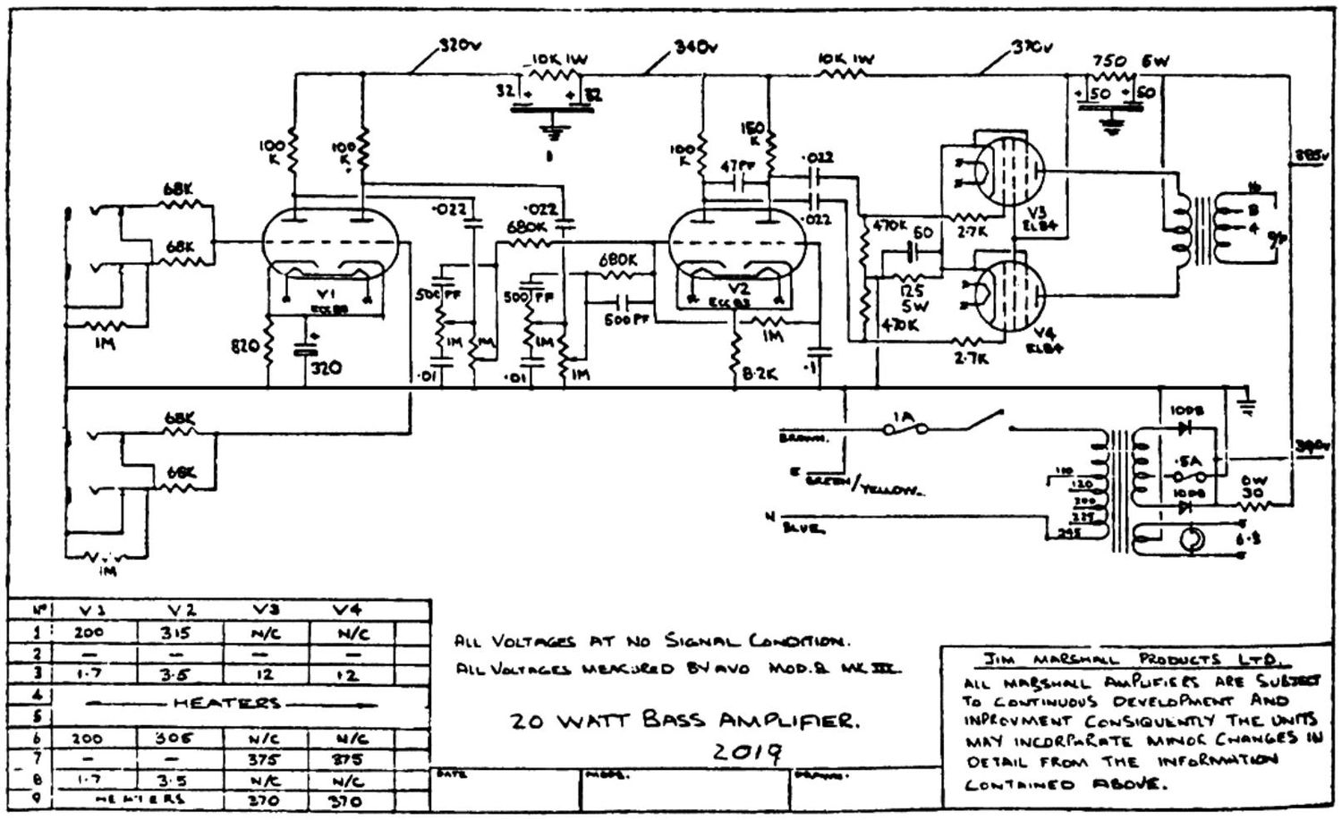 Marshall 2019 20W Schematic Diagram