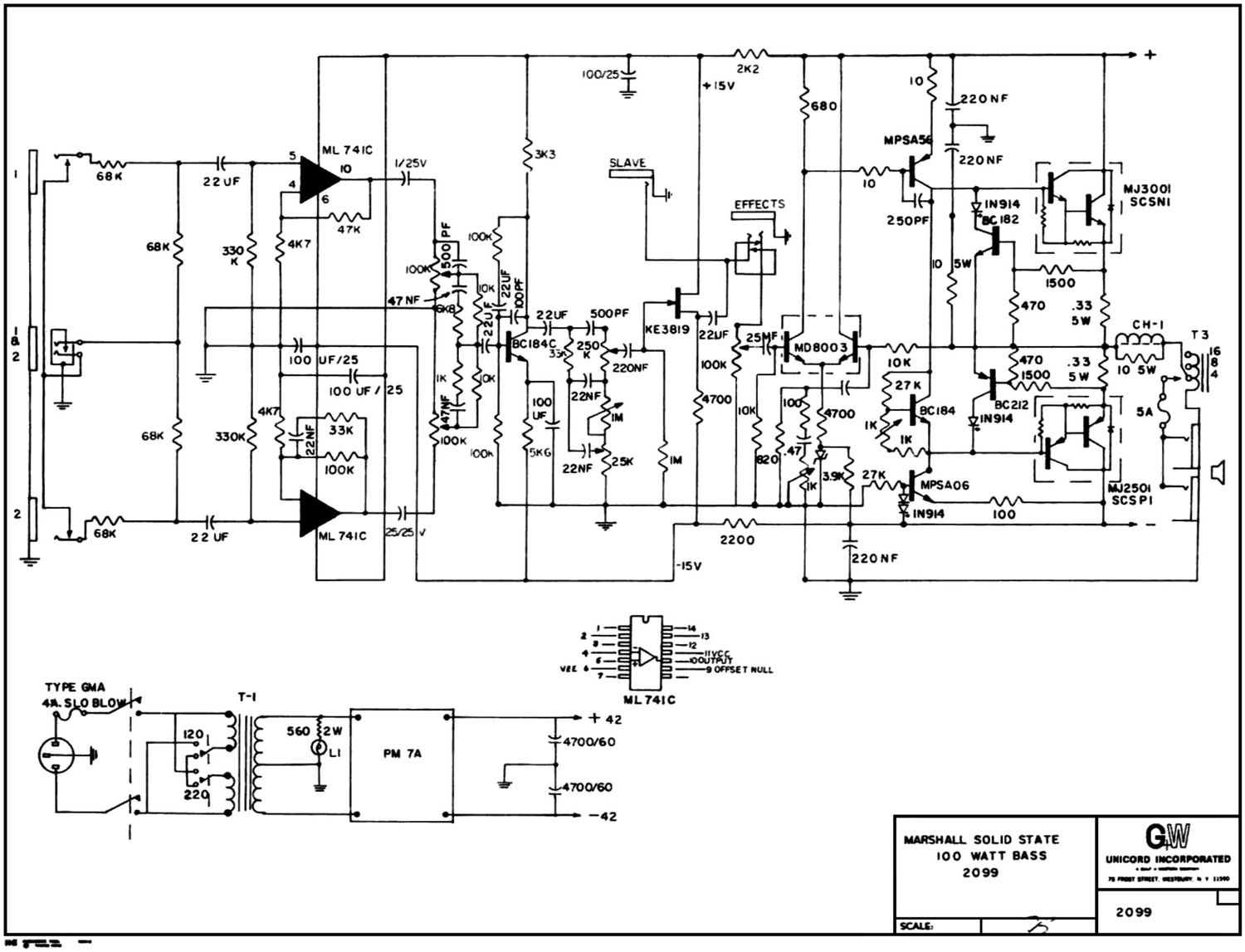 Marshall 2099 100W Bass Schematic