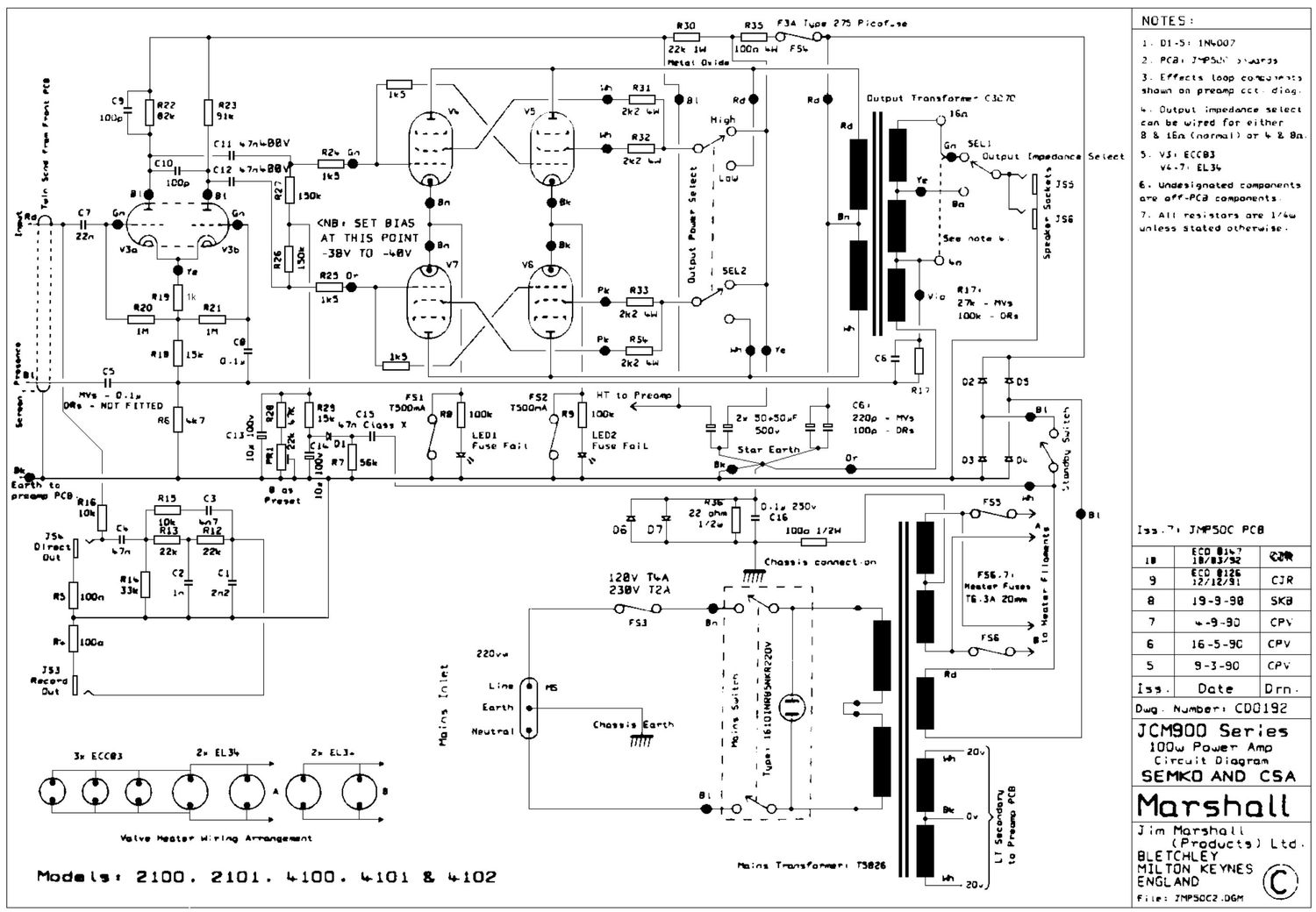 Marshall 2100 100W Power Amp Schematic