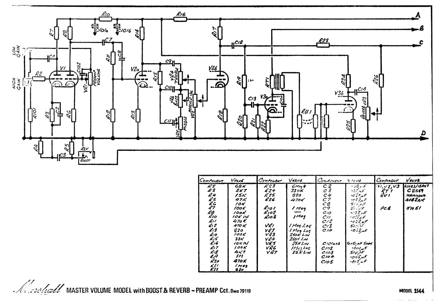 Marshall 2144 50W Schematic