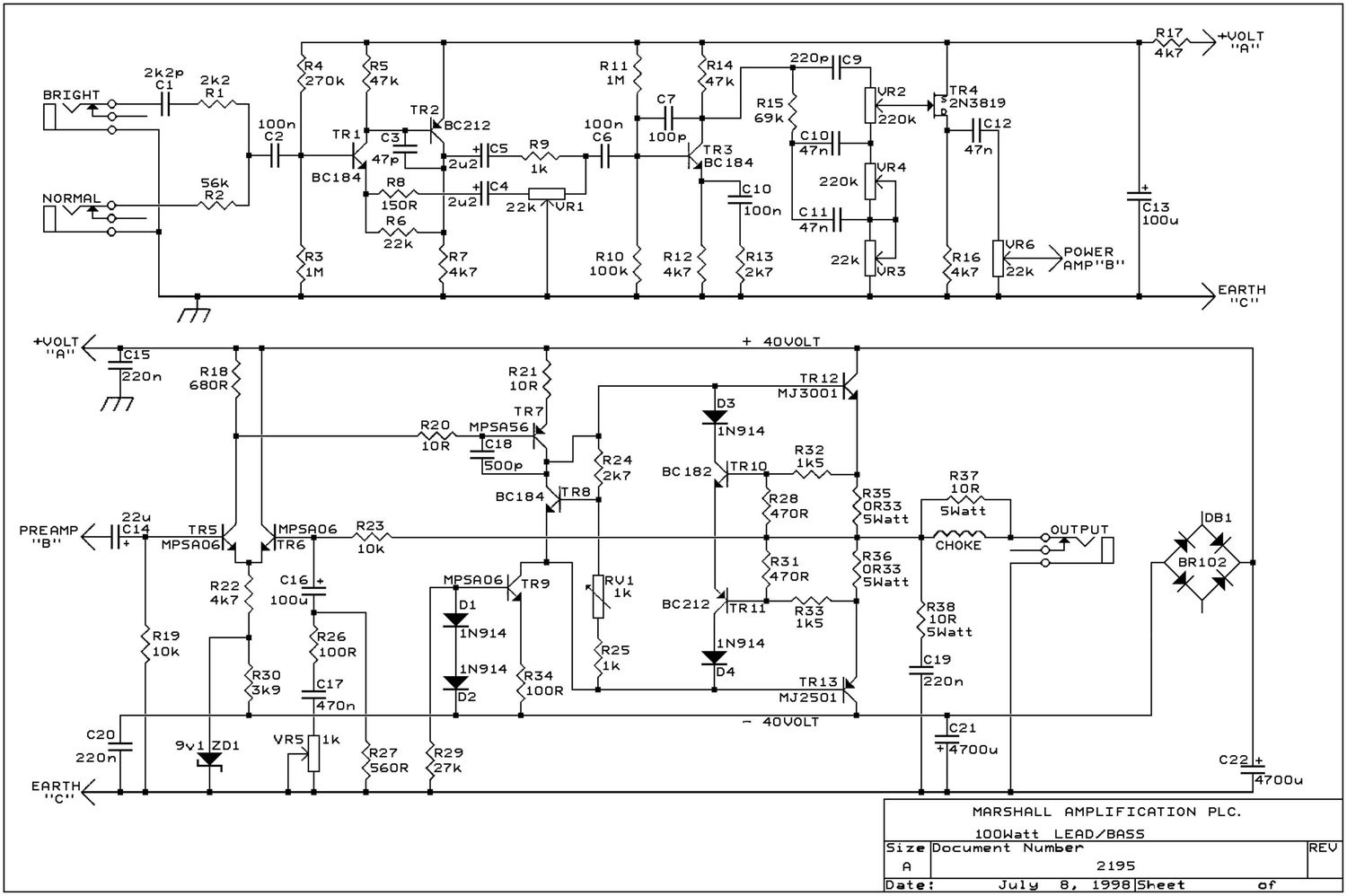 Marshall 2195 100W Lead Bass Schematic