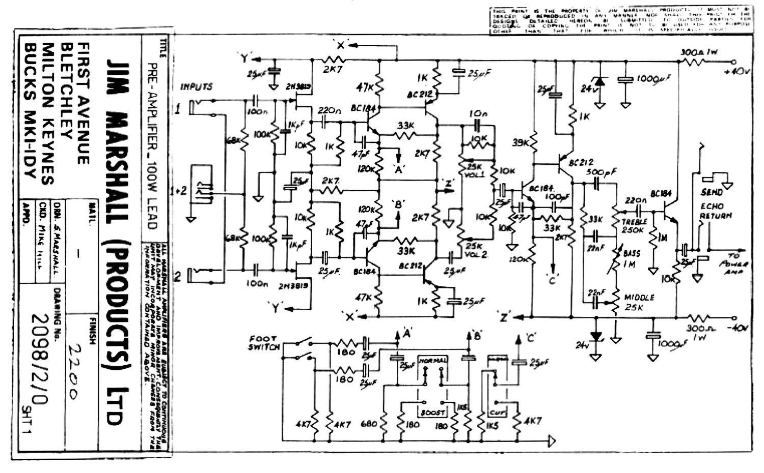 Marshall 2200 Pre Schematic