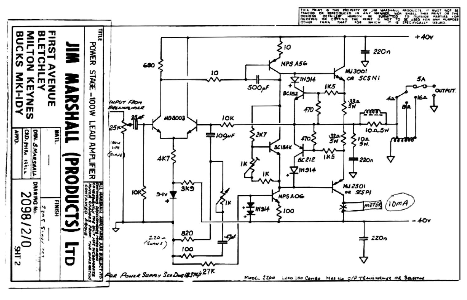 Marshall 2200 Pwr Schematic