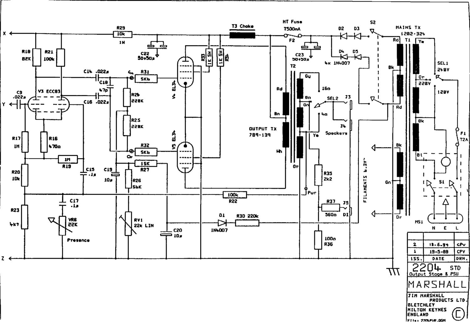 Marshall 2204 Power Amps Schematic